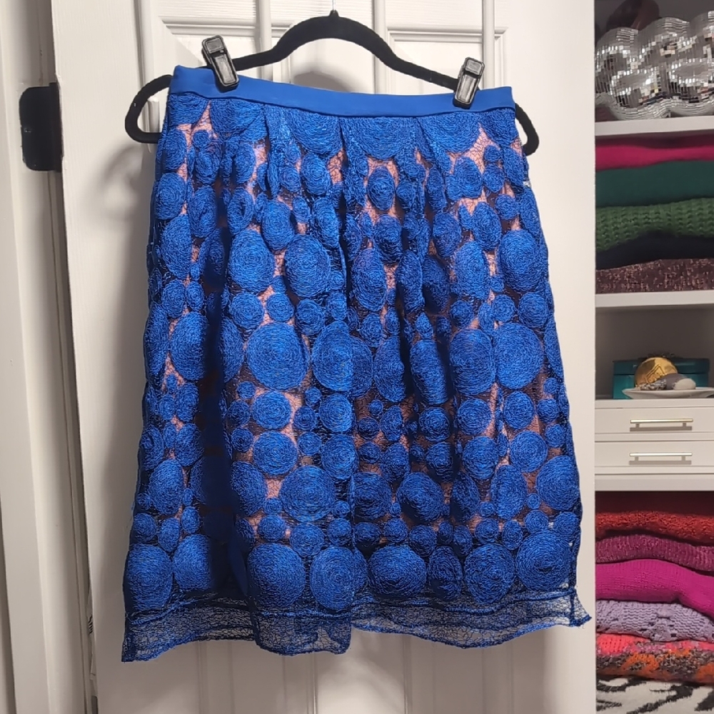 Eva Franco Vibrant Blue Textured A-Line Skirt